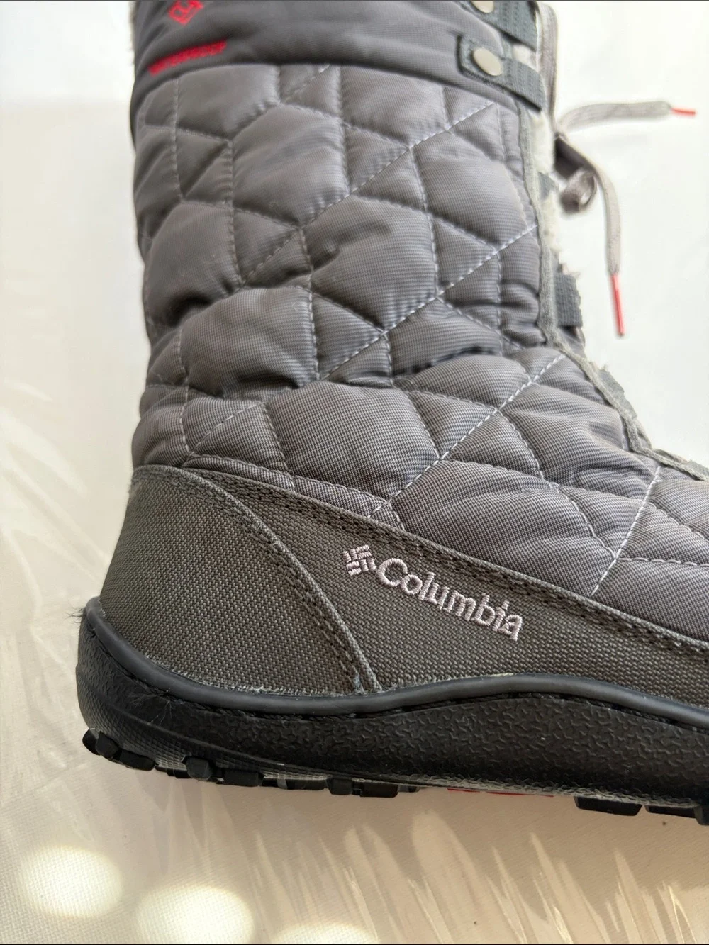 Columbia Omni-Grip Waterproof  Gray Quilted Faux-Fur Trim Winter Boots